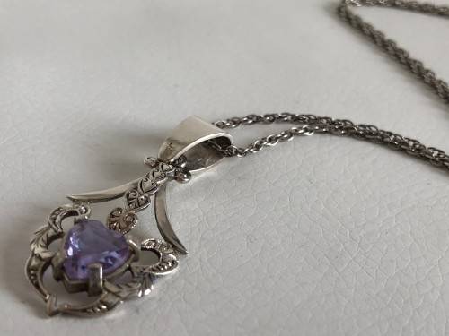 Silver Pendant With Aquamarine Crystal On Silver Chain