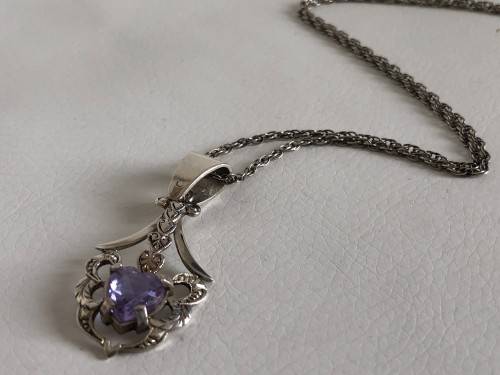 Silver Pendant With Aquamarine Crystal On Silver Chain