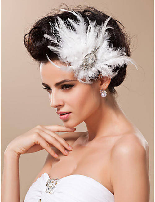 In Stock!!Gorgeous Feather With Tulle / Rhinestones Wedding Bridal Headpiece