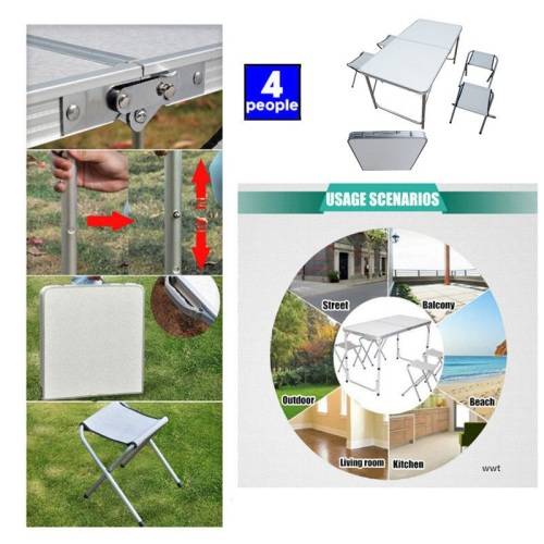 Portable Aluminum picnic table with 4 Stools Folding Table Set