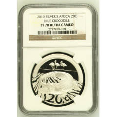 FINEST KNOWN - ONE OF TWO *** 2010 Silver 20 Cent - Nile Crocodile - NGC Graded PF70 Ultra Cameo