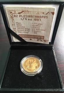 1997 SOUTH AFRICAN WORLD HERITAGE SERIES GOLD R2 MRS PLES (PLESIANTHROPUS) 1/4oz 24 CARAT GOLD
