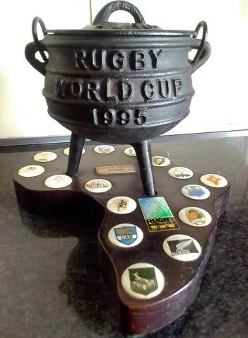 Limited edition. ``95 Rugby World Cup Potjie pot on hardwood stand.