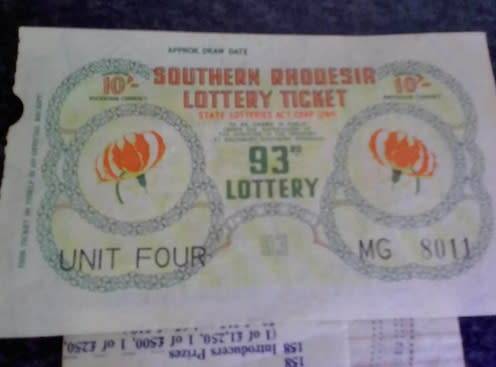 Southern Rhodesia lotto ticket with an unused vendor form. S Smith Salisbury. Rare find.