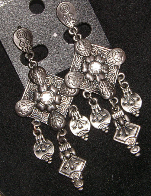 BURNISHED SILVER AUSTRIAN CRYSTAL CHANDELIER EARRINGS