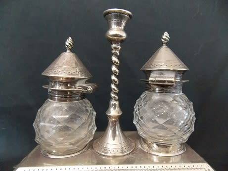 Silver and Cut Crystal Inkwell