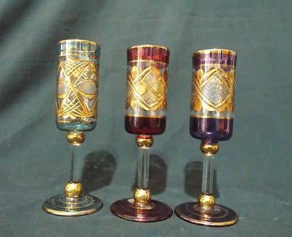 Set of Three Gilded Venetian Champagne Glasses