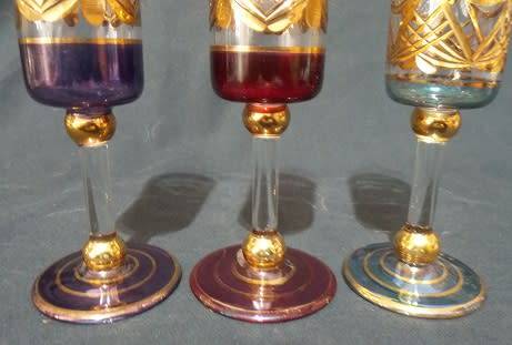 Set of Three Gilded Venetian Champagne Glasses