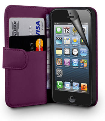 Wallet Flip Leather Case Cover Pouch For iPhone 5 Free Screen Protector & Stylus