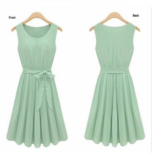 Beautiful Summer Chiffon Dress - Moss Green (Large)