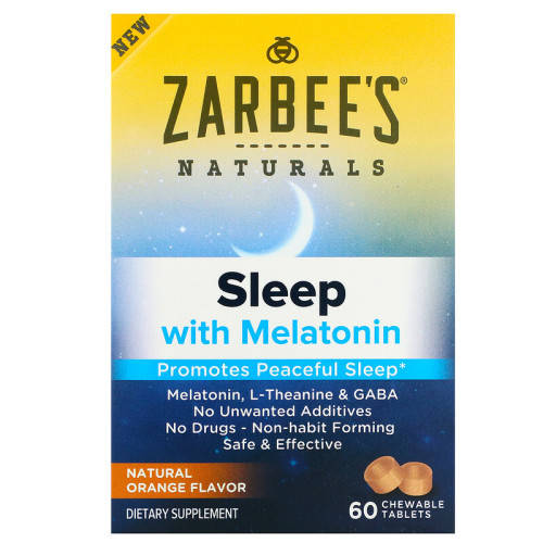 Zarbee`s, Sleep with 5mg Melatonin, Natural Orange, 60 Chewable Tablets