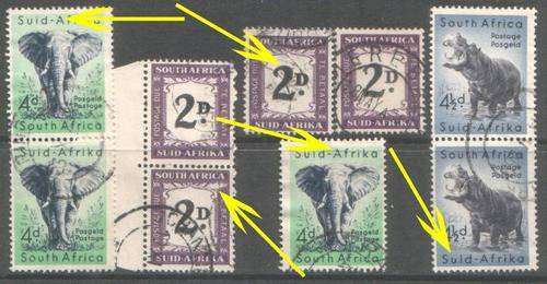 SOUTH AFRICA 5 Postage Due varieties VFU