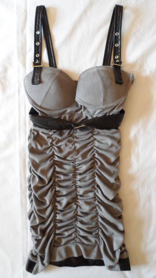 GREY BODYCON DRESS WITH FAUX LEATHER DETAIL