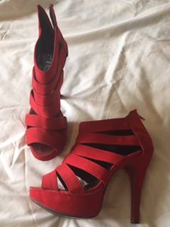 RED STRAPPY GLADIATOR HEELS - SIZE 5