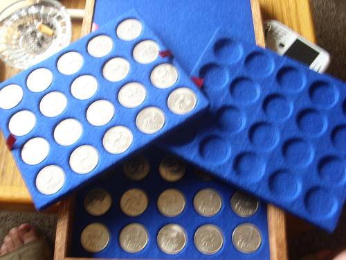 COLLECTION OF 40 ONE RAND COINS IN FANTASTIC DISPLAY BOX INC