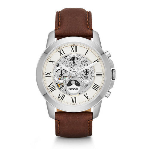 Fossil Grant White Dial Brown Leather Mens Watch ME3027