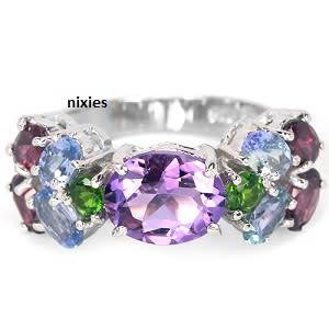 UNIQUE MULTI GEM SOLID 925 STERLING SILVER RING - SIZE 6(M)