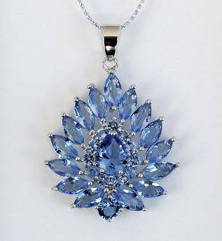 EXQUISITE SOLID 925 STERLING SILVER TANZANITE CZ PENDANT