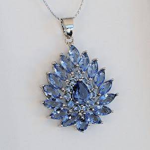 EXQUISITE SOLID 925 STERLING SILVER TANZANITE CZ PENDANT