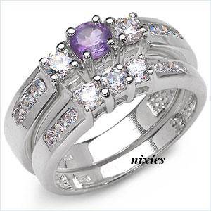 [R3875.00] SIZZLING 1.53CTW AMETHYST & DIAMOND CZ 925 STERLING SILVER SET - SIZE 7(O)