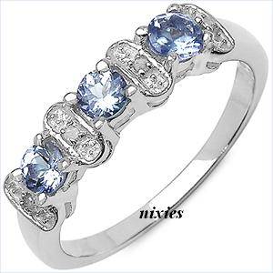 [R4600.00] DAZZLING 0.59CTW TANZANITE & DIAMOND 925 STERLING SILVER RING - SIZE 7(O)