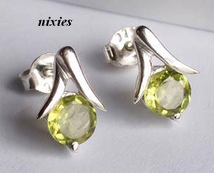FASHIONABLE GENUINE PERIDOT SOLID SILVER STUDS