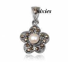 ELEGANT 925 STERLING SILVER PEARL & MARCASITE PENDANT
