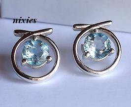 ELEGANT GENUINE BLUE TOPAZ SOLID SILVER STUDS