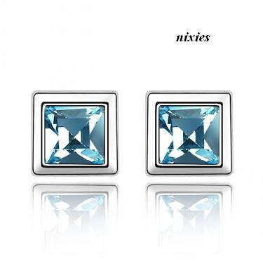 ELEGANT BLUE TOPAZ SWAROVSKI SQUARE STUDS