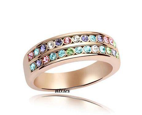 AMAZING MULTI COLOR SWAROVSKI CRYSTAL RING - SIZE 8(Q)