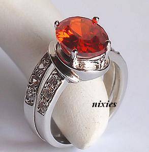 STRIKING FIRE RED GARNET WEDDING SET WITH DIAMOND CZ  - SIZE 8(O)