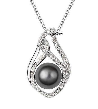 ELEGANT BLACK PEARL & SWAROVSKI PENDANT ON CHAIN