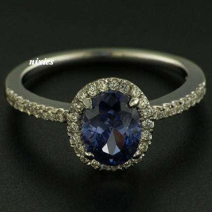 EXQUISITE PURE 925 STERLING SILVER TANZANITE RING - SIZE 6(M)