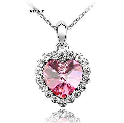 GORGEOUS PINK SAPPHIRE SWAROVSKI HEART PENDANT on chain