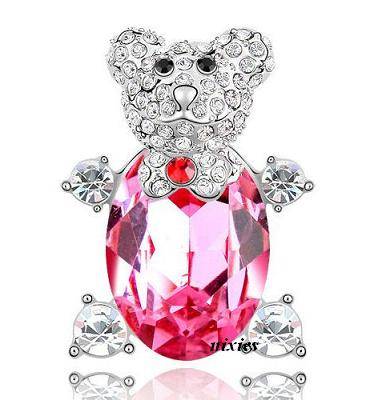 ADORABLE PINK SAPPHIRE SWAROVSKI "TEDDY" BROOCH