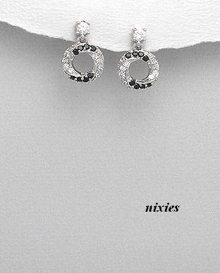STYLISH BLACK & WHITE DIAMOND EARRINGS IN SOLID 925 STERLING SILVER