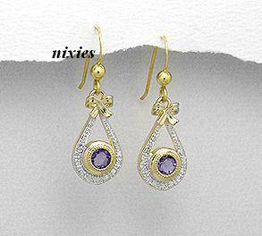 LOVELY GENUINE AMETHYST & DIAMONDS EARRINGS