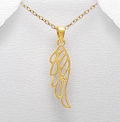 CHARMING 14K/925 YELLOW GOLD ANGEL WING PENDANT