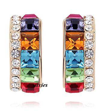 GORGEOUS MULTI COLOR SWAROVSKI DIAMOND BOLD HUGGIES