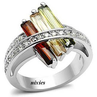 AWESOME MULTI SAPPHIRE CZ COCKTAIL RING - SIZE 8(Q)