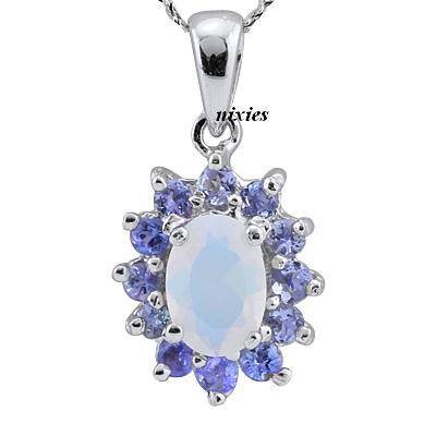 AWESOME GENUINE TANZANITE & SIM OPALITE 925 STERLING SILVER PENDANT