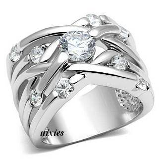 **NEW** STUNNING BROAD DIAMOND CZ RING - SIZE 6(M)