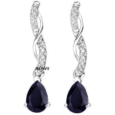 SMASHING 1.05CT GENUINE SAPPHIRE & DIAMOND 925 STERLING SILVER EARRINGS