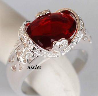 DANGEROUS CHERRY RUBY CZ SILVER COCKTAIL RING - SIZE 9(S)