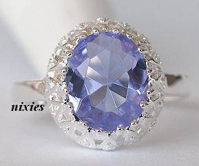 SOFT TANZANITE CZ SILVER COCKTAIL RING - SIZE 8(Q)