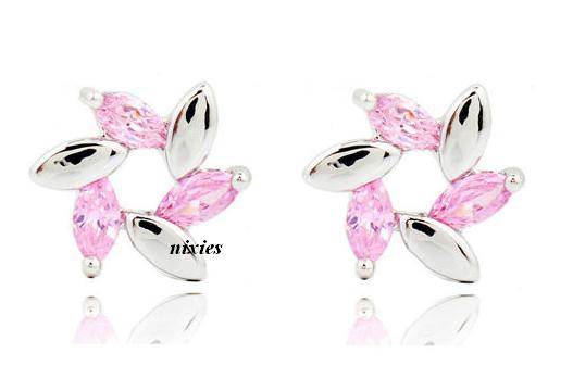ADORABLE PINK & WHITE CZ EARRING STUDS