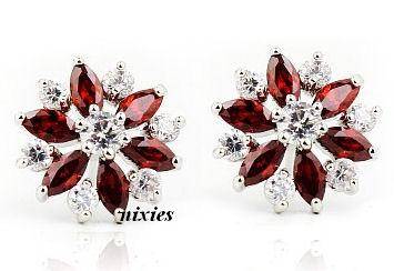 ADORABLE GARNET CZ & DIAMOND CZ EARRING STUDS