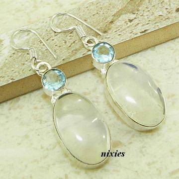 LOVELY BLUE TOPAZ & OPALITE SILVER EARRINGS