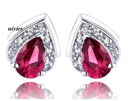 **NEW** 1.12CT GENUINE RUBY & DIAMOND 925 STERLING SILVER EARRINGS