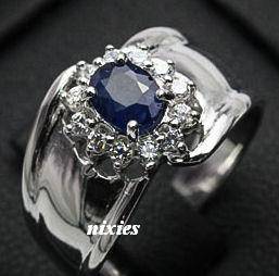 NATURAL 0.56CT BLUE SAPPHIRE 925 STERLING SILVER RING - SIZE 7.5(P)